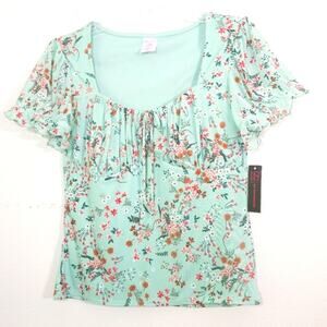 NWT Mint floral ruched top NOBO L boho shabby chic